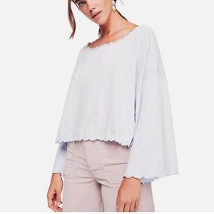 FREE PEOPLE bell sleeve white tee with raw edges